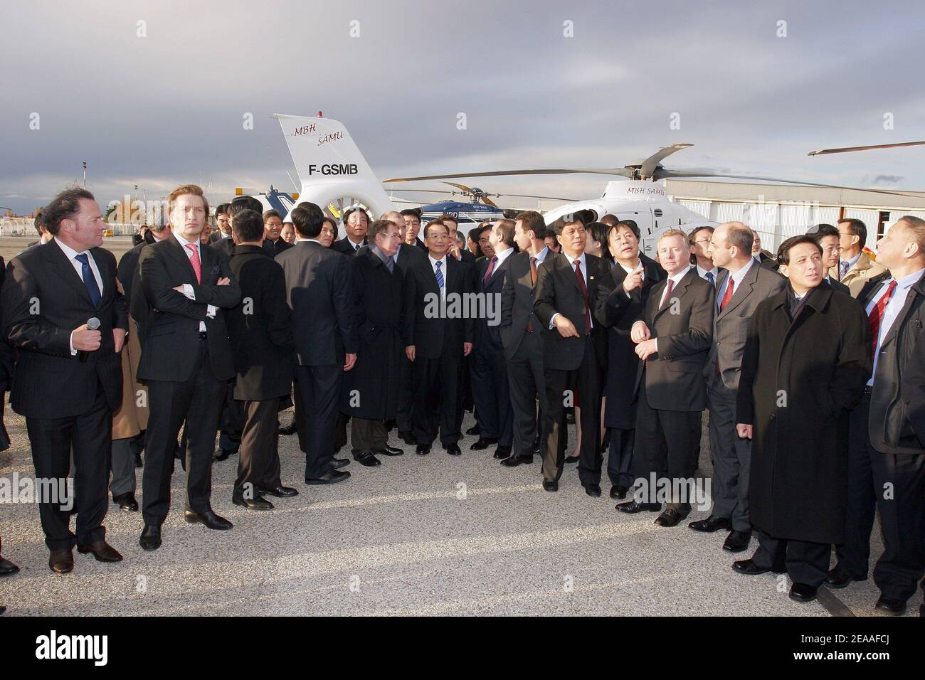 Chinese Prime Minister, Wen Jiabao, visits the southeastern Eurocopter site in Marignane near Marseille, the 6th of December 2005. Photo by Gerald Holubowicz/ABACAPRESS.COM Stock Photo