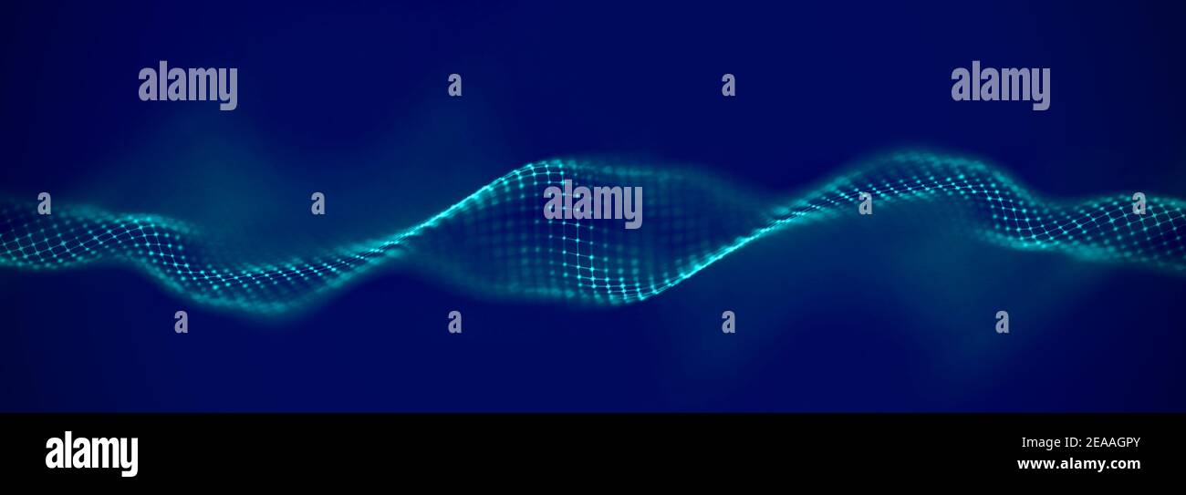 Blue technology background wave. Blue geometric background. Digital technology music background. Computer network technology. Digital science concept Stock Photo