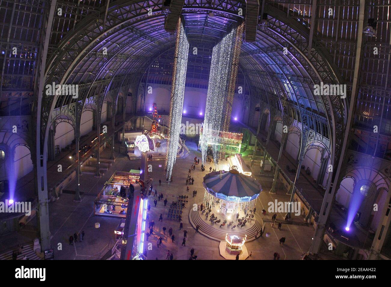 Few fairground attractions and circus are set up inside the Grand Palais for the opening of 'Jours de Fetes' event in Paris, France on December 14, 2005. ( 15 dec-02 jan) Photo by Mehdi Taamallah/ABACAPRESS.COM Stock Photo