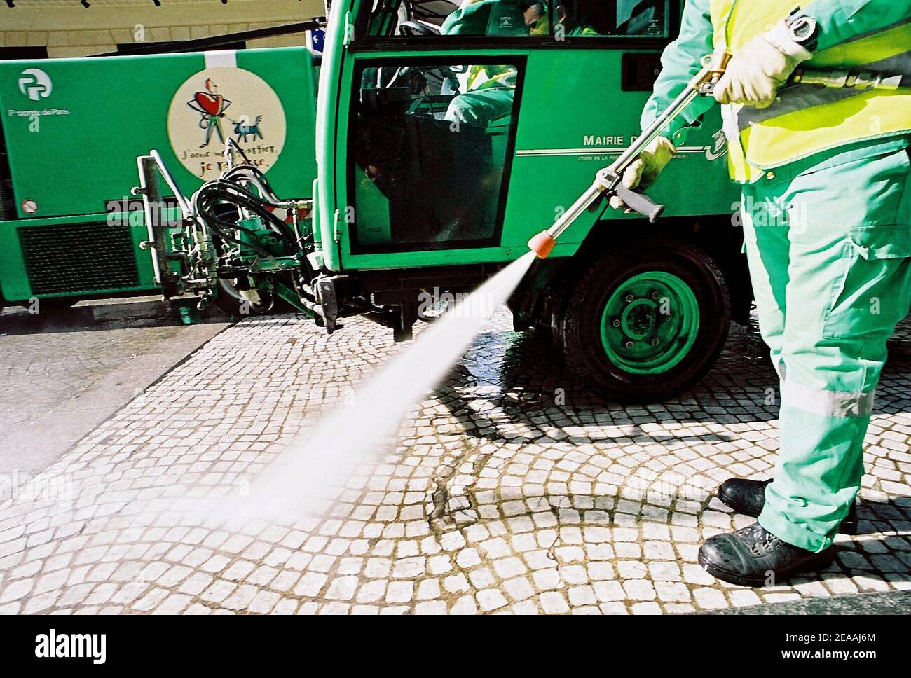 Paris street sweepers cleaning up French capital on december 20, 2005