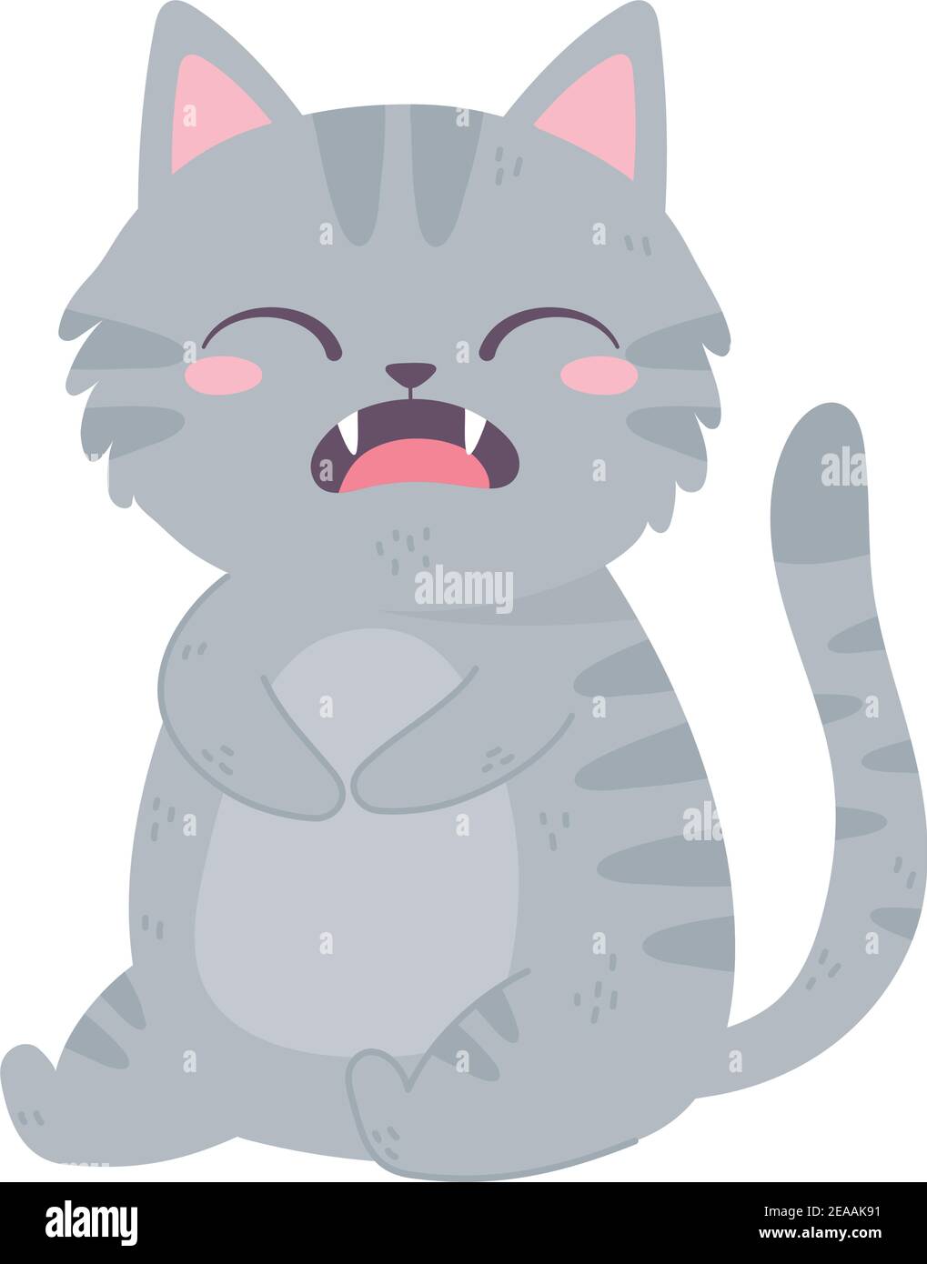 gray cat sitting cartoon pet white background vector illustration Stock