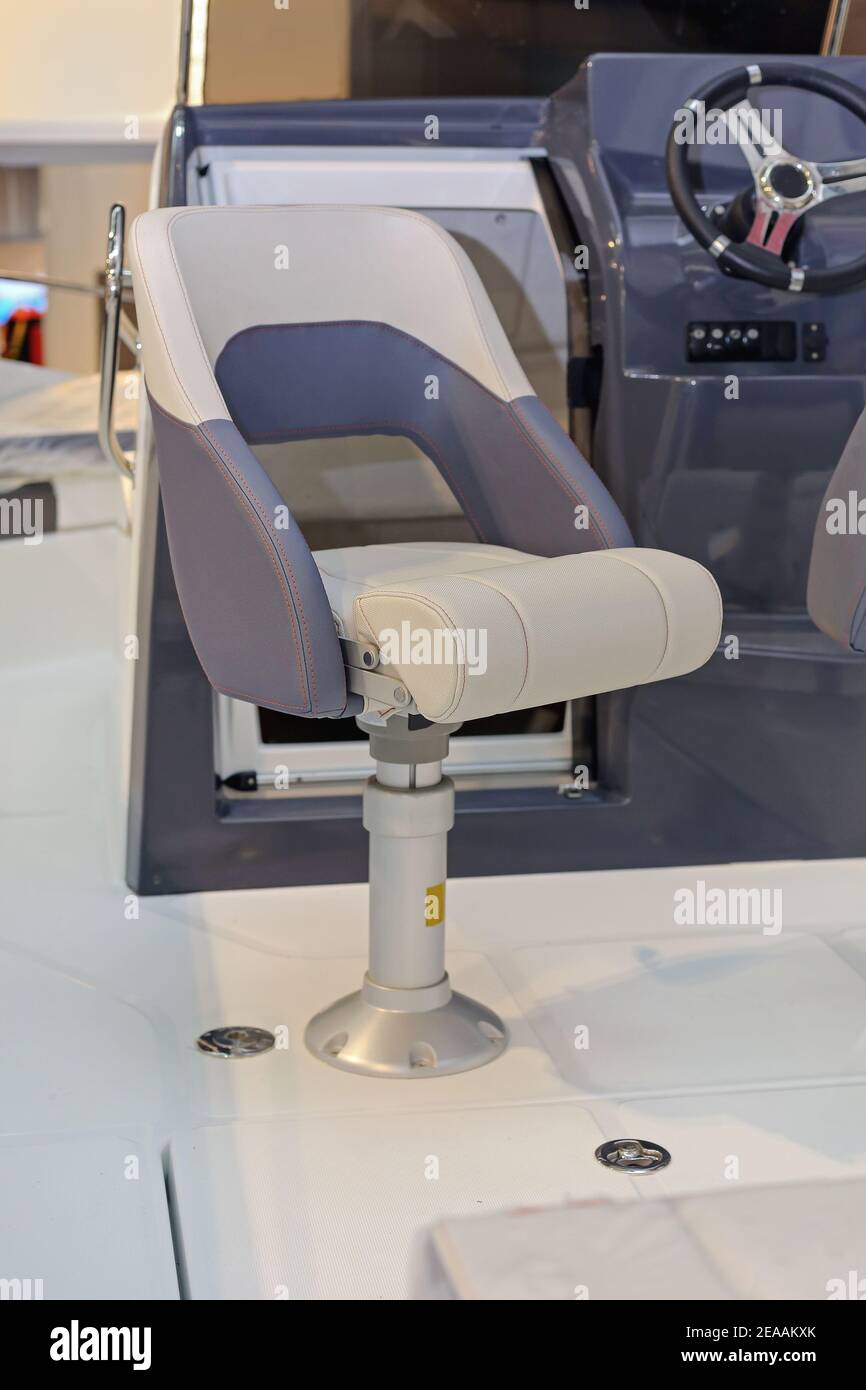 White Leather Boat Seat Floor Mounted Pole Stock Photo Alamy