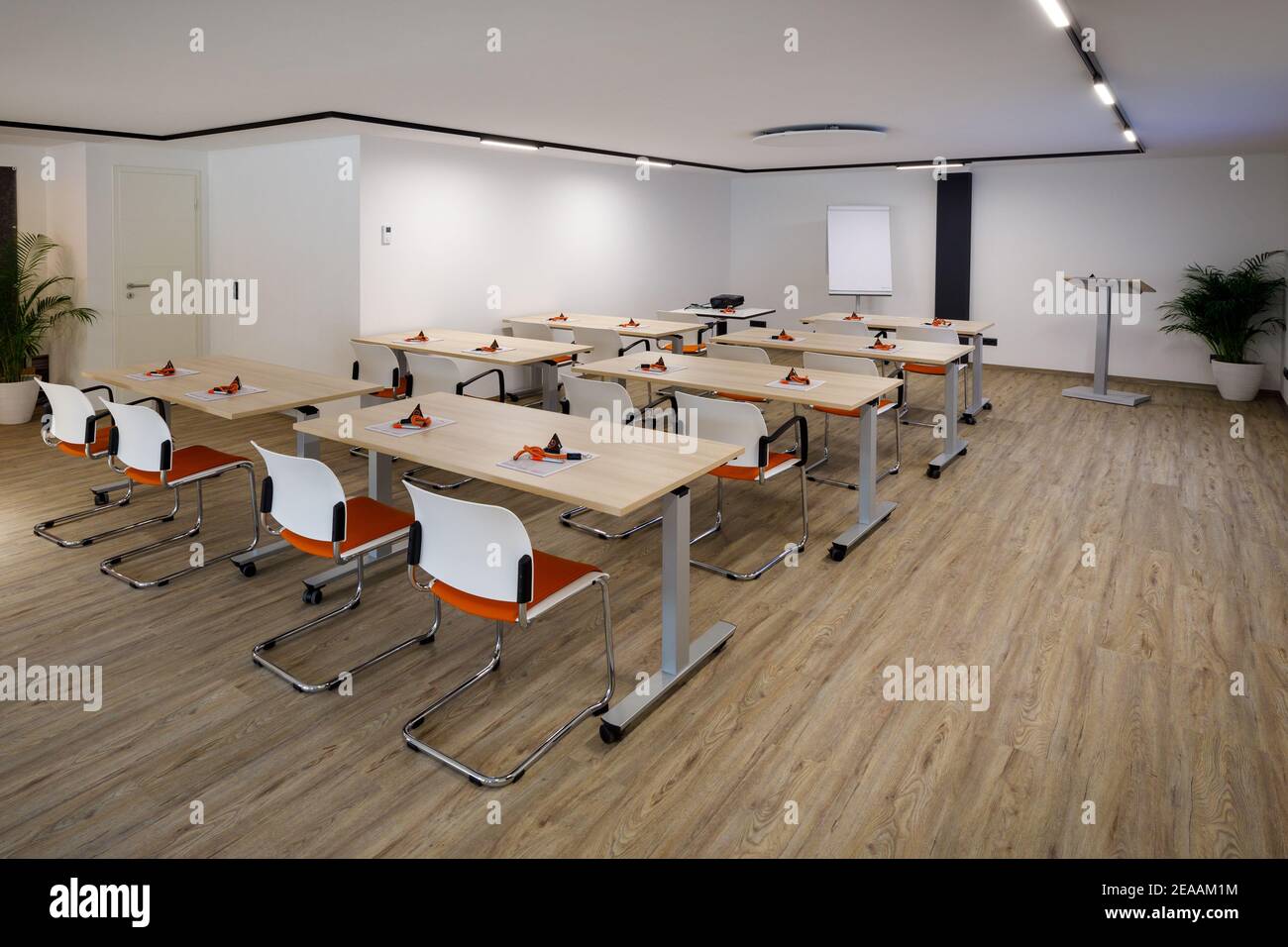 in a bright modern training room are chairs and benches Stock ...