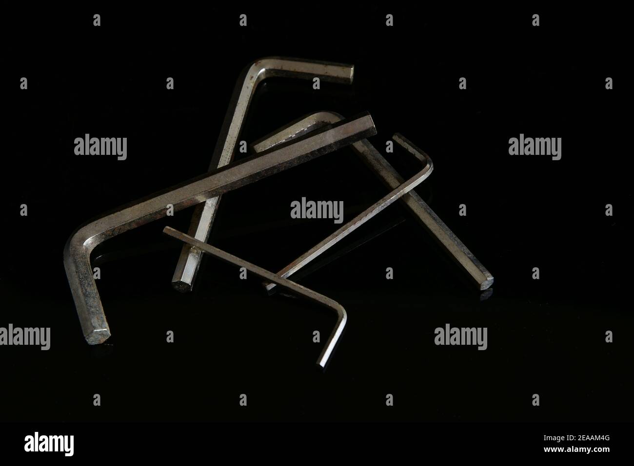 Allen keys with plain black background Stock Photo