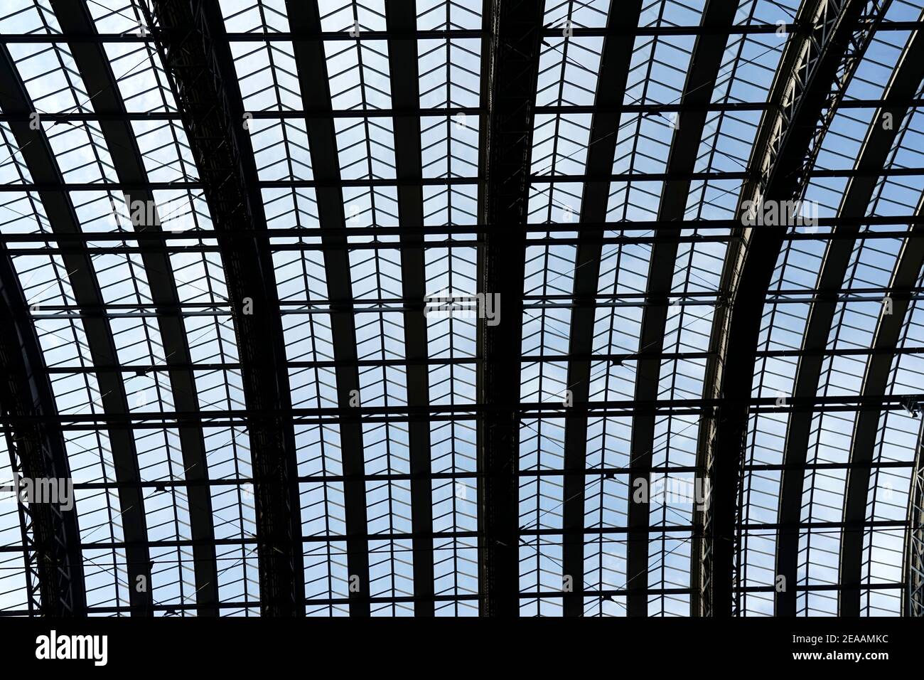 Germany, Hessen, Frankfurt, central station, station hall, roof structure, glass, metal girders Stock Photo