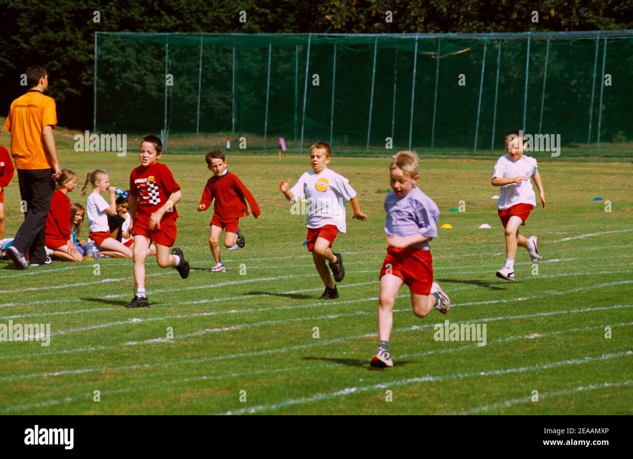 Primary School Sport day Boys running Track Stock Photo Alamy