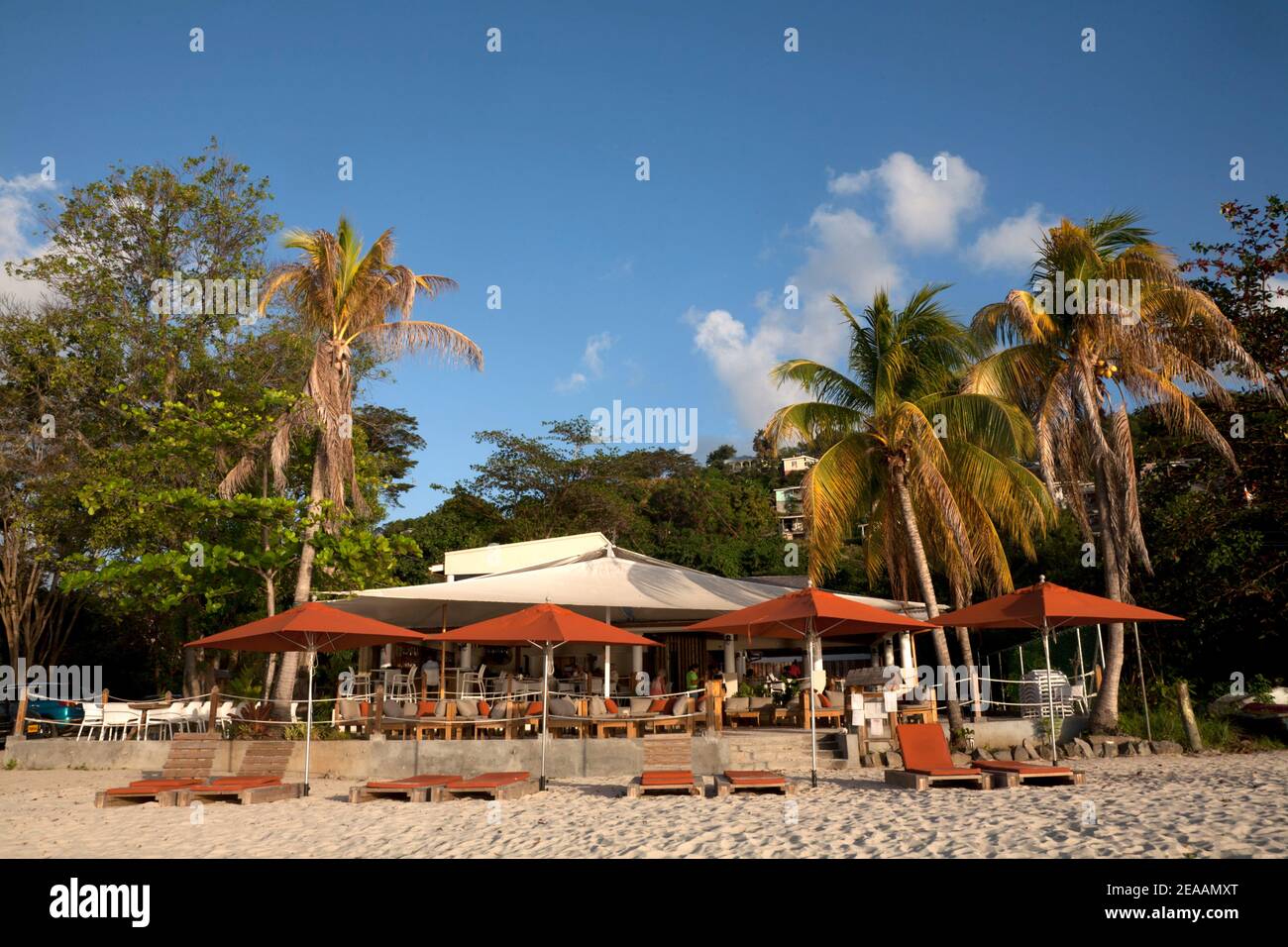Grenada grand anse beach umbrellas bar hires stock photography and