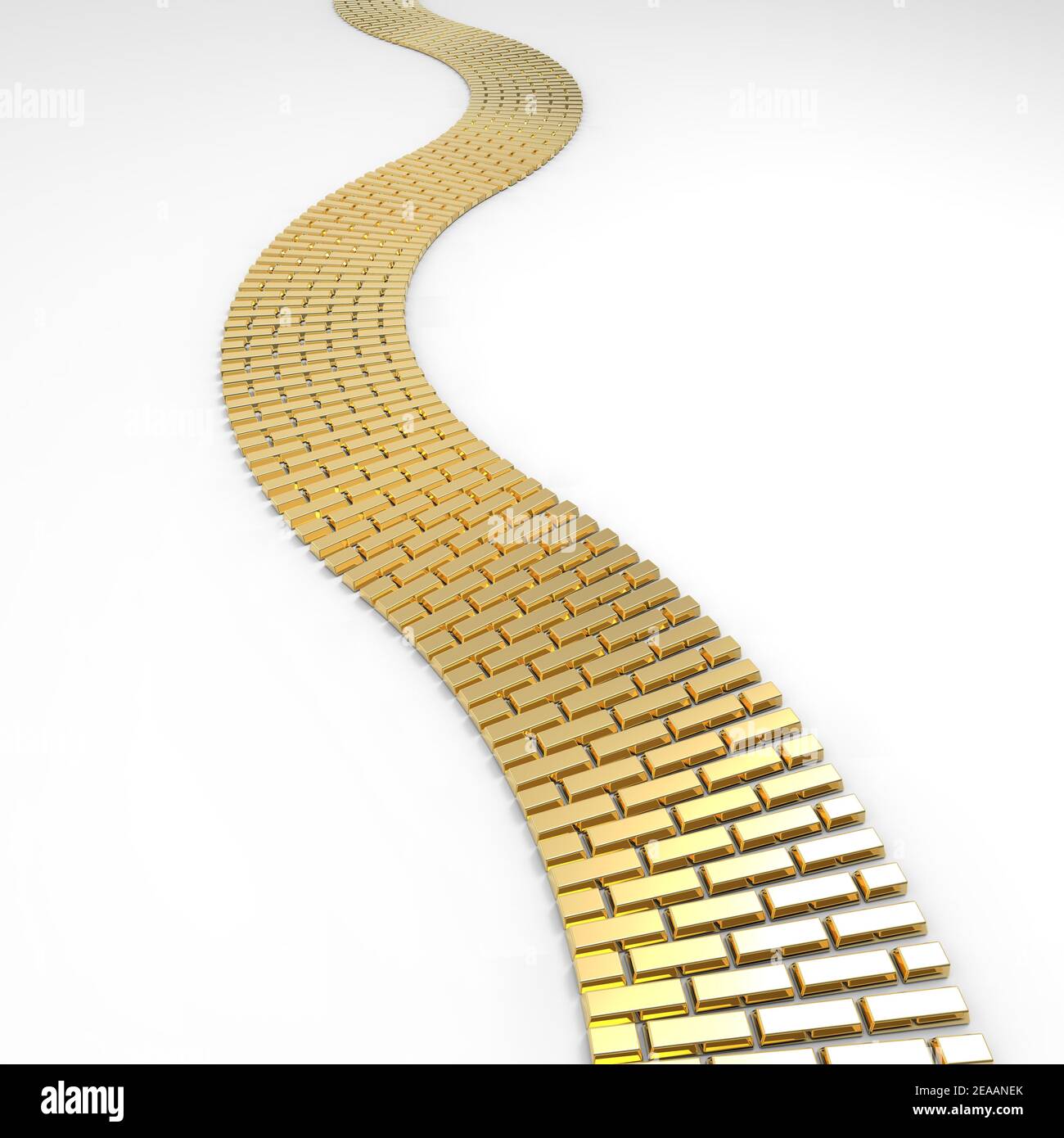 Road paved with gold bullion bars on a white background to represent a