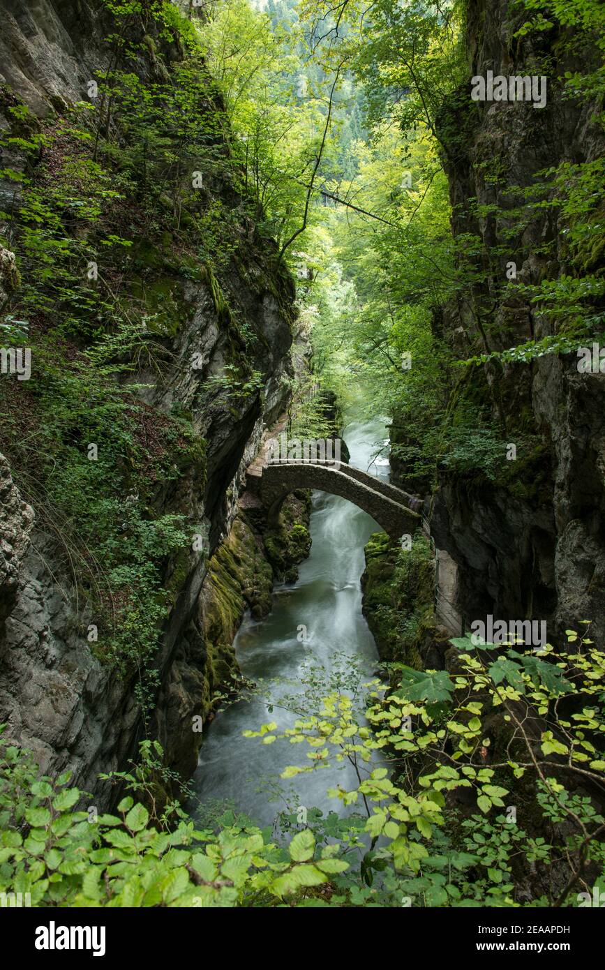 Stone bridge in the Areuse gorge Stock Photo