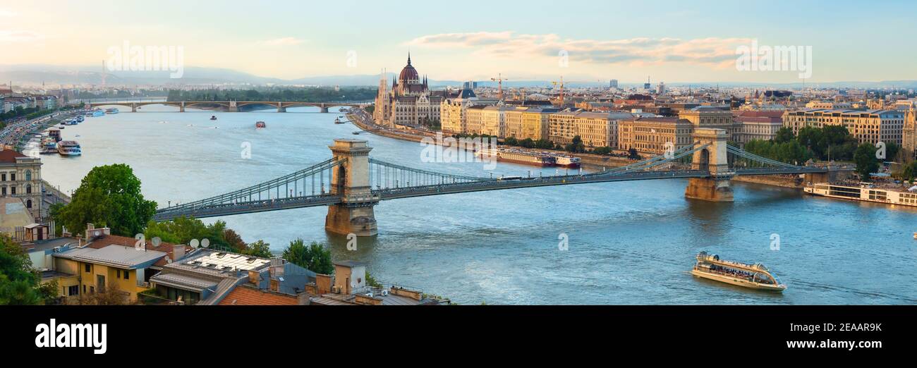Summer evening over landmarks in Budapest, Hungary Stock Photo