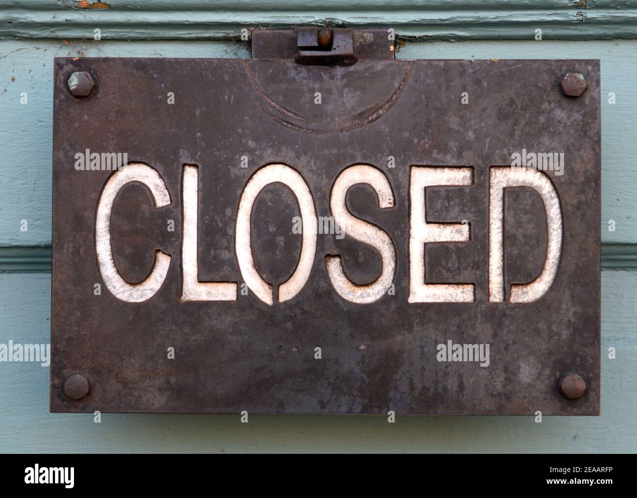 A Closed sign in front of a shop in Santa Fe, New Mexico USA Stock