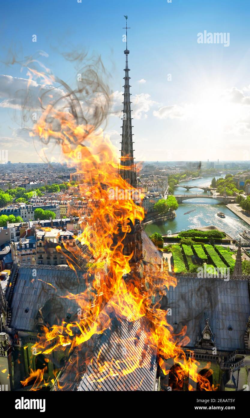Fire in the Notre Dame Cathedral. Paris, France Stock Photo