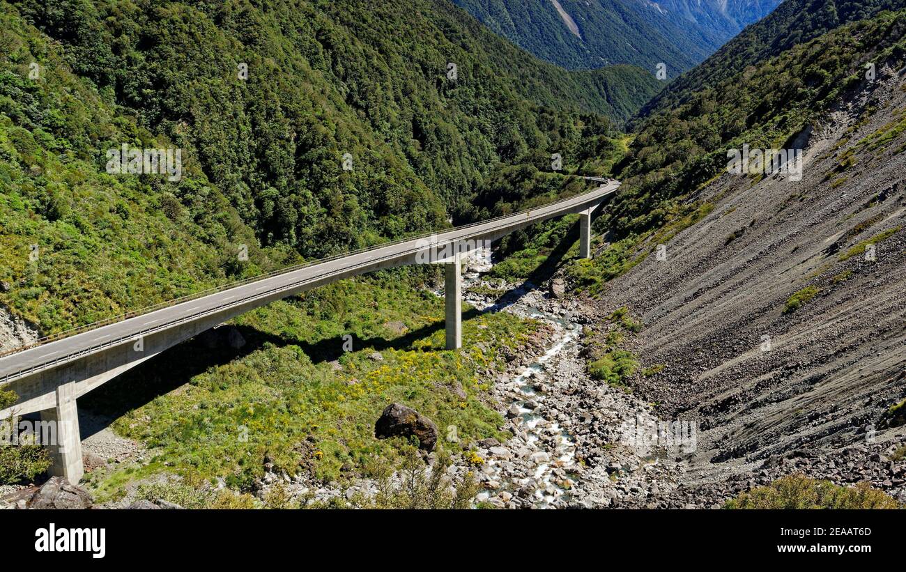 Otira Viaduct from the lookout in Arthur's Pass National Park, south island New Zealand. Stock Photo