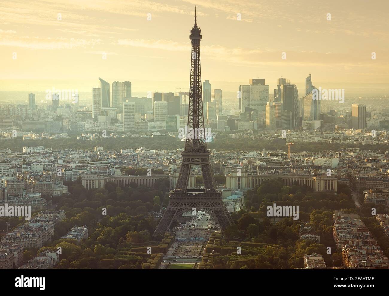 Aerial view on Eiffel Tower and district la Defense in Paris, France Stock Photo