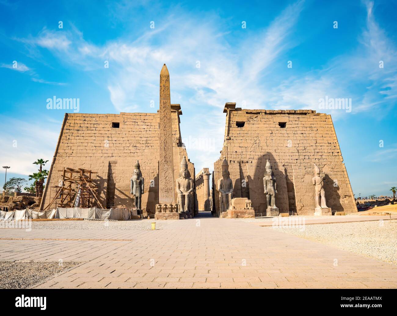 Entrance to Luxor Temple and blue sky Stock Photo