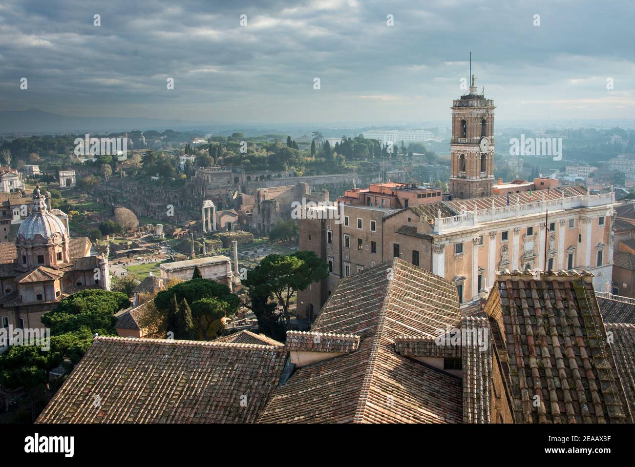 City view from the terrace of the Vittorio Emanuele Palace, Rome Stock Photo