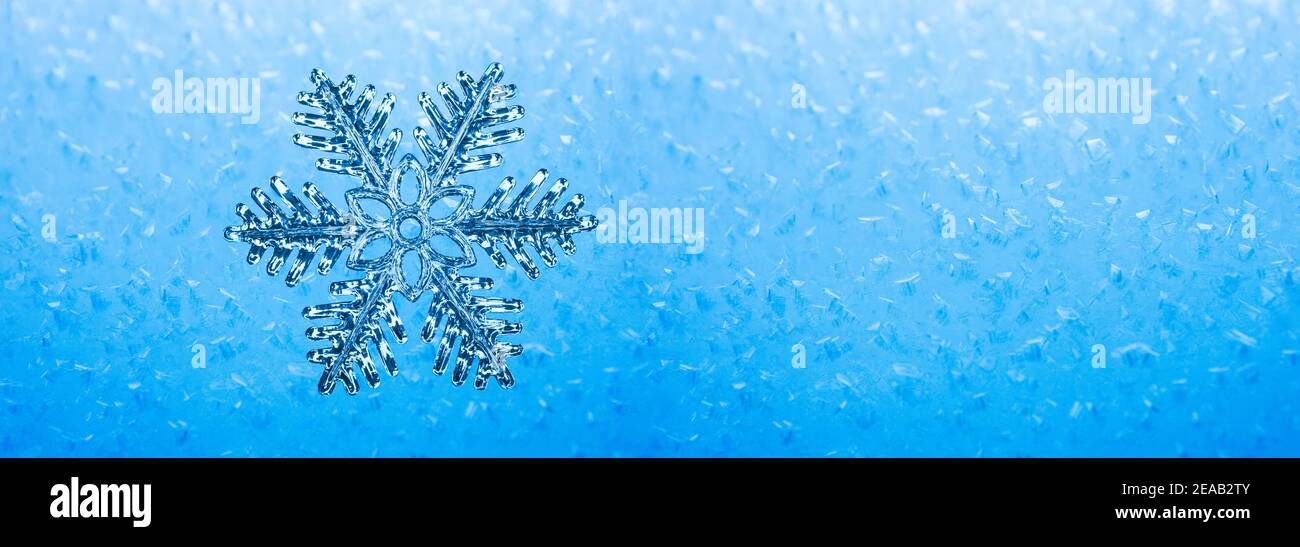 Ice crystal against a blurred frozen background Stock Photo
