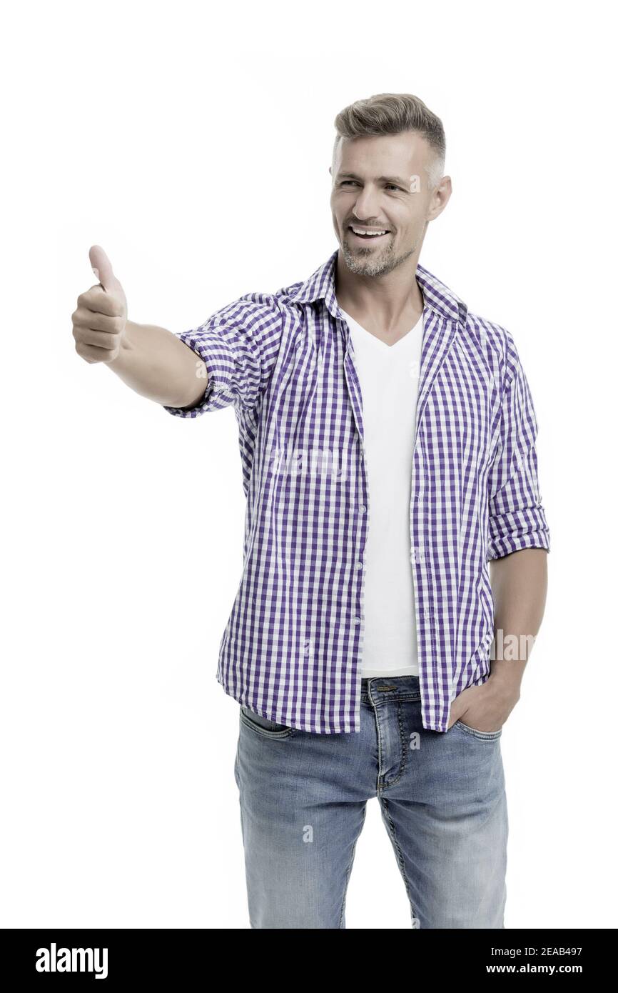 Good job. Gesturing and nonverbal communication concept. Man bearded ...