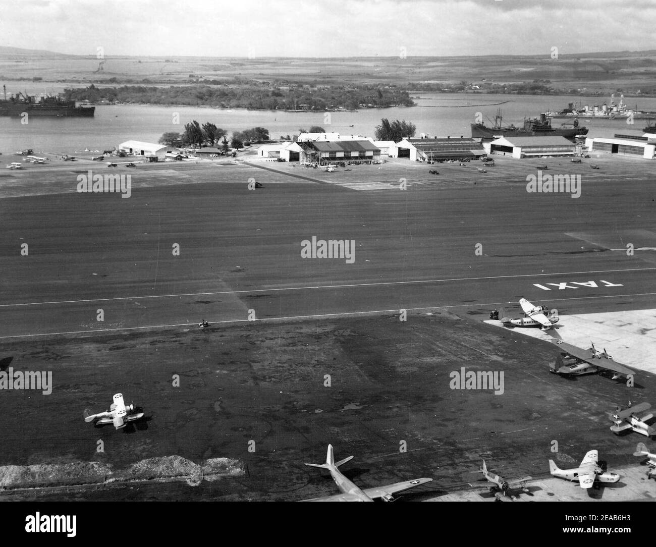 Naval Air Station Ford Island, Pearl Harbor, on 8 December 1941 (NNAM.1996.488.029.066). Stock Photo