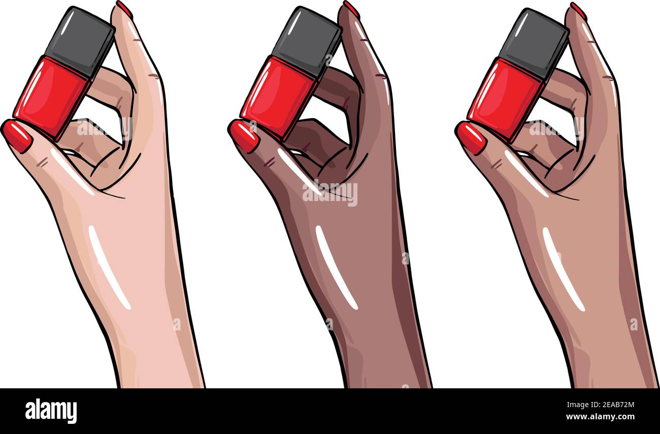 Women hand holding nail polish bottle, manicre artist illustration. Beauty  salon clipart vector art, nail cover remover, base coat, finish laquer  Stock Vector Image & Art - Alamy