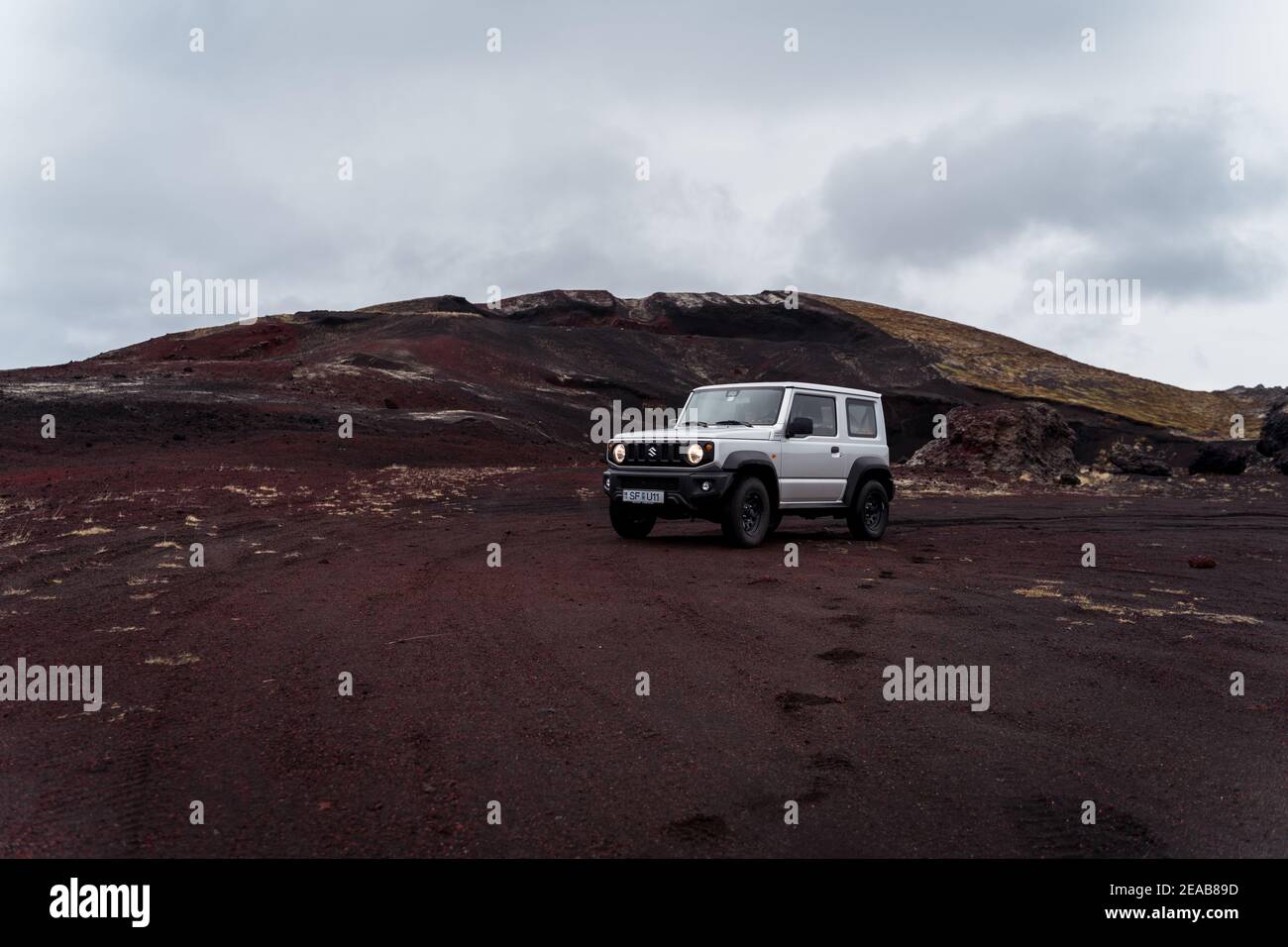 Iceland, Vulcan, Red, Suzuki, Jimny Stock Photo