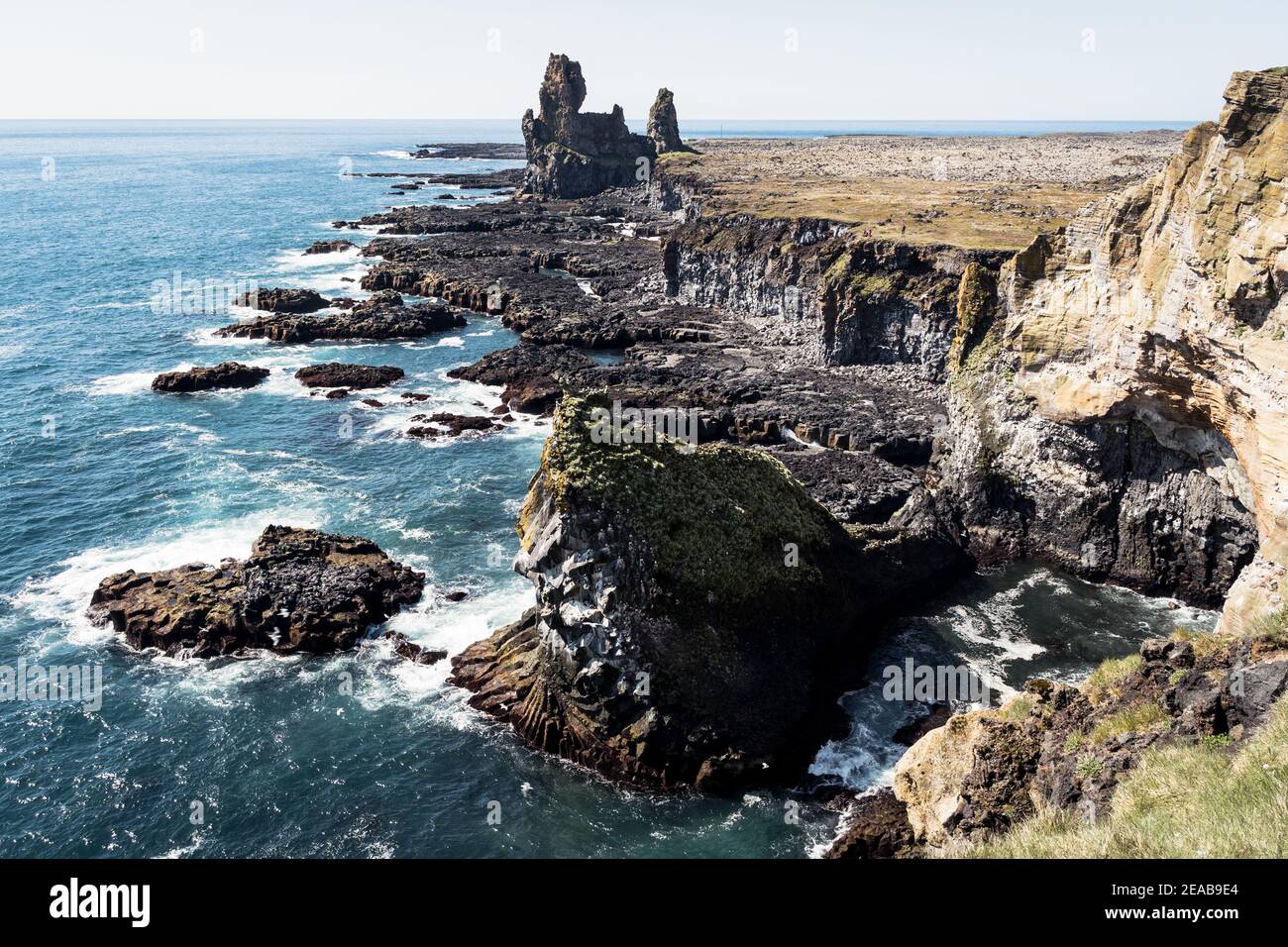 Iceland, Vesturland, Shore, Rocks, Canyon, Ocean, Seaside, Black, Rough Stock Photo