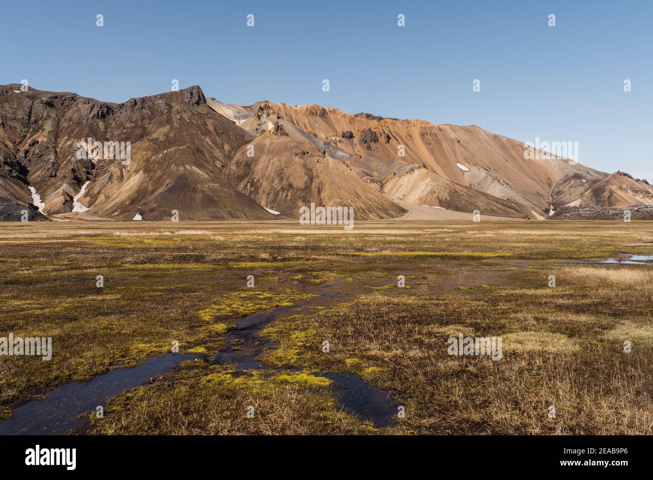 Iceland, Suðurland, Landmannalaugar, Mountain, Hiking, Snow, Colours, Ash, Vulcano, Hekla, Sand Stock Photo