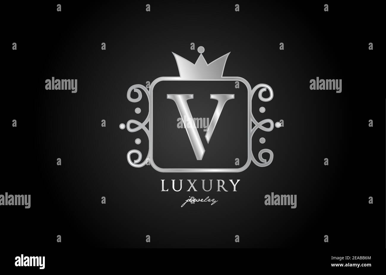 V monogram silver metal alphabet letter logo. Creative icon design with ...