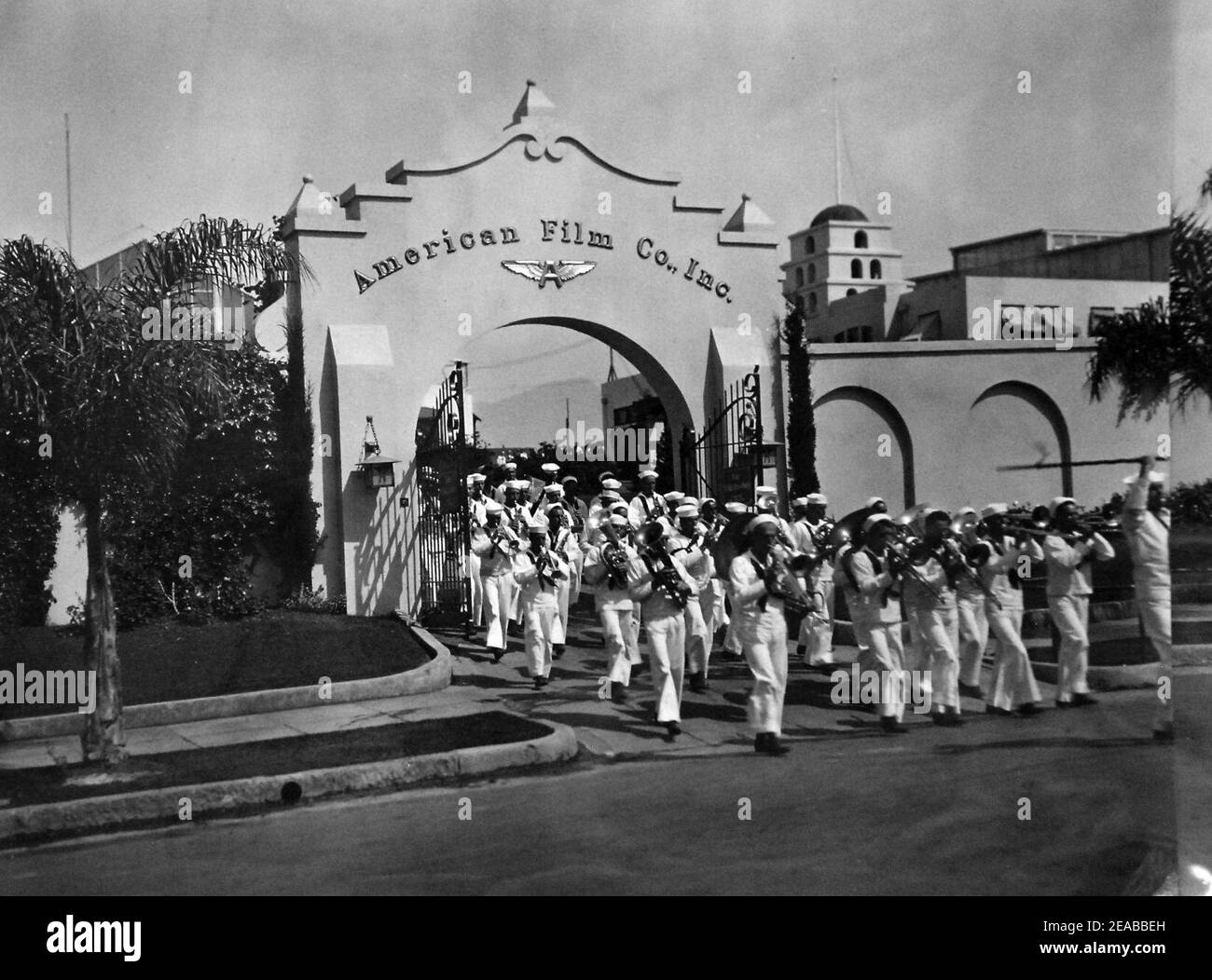 Navy Recruiting Band at American Film Company, Santa Barbara, California, June 4-5, 1919 (27696985226). Stock Photo
