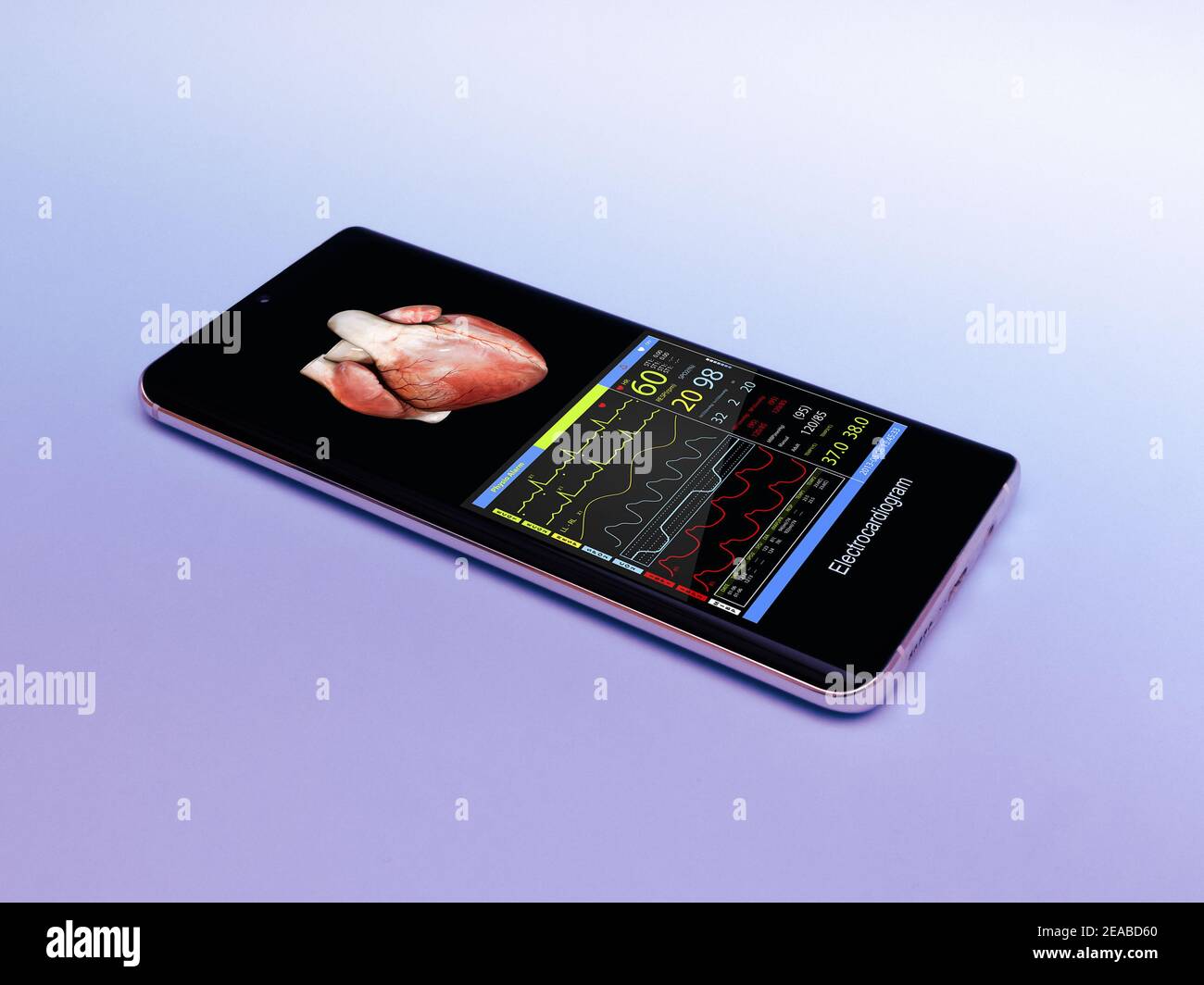 electrocardiogram smart phone, mobile phone isolated, medical concept ...