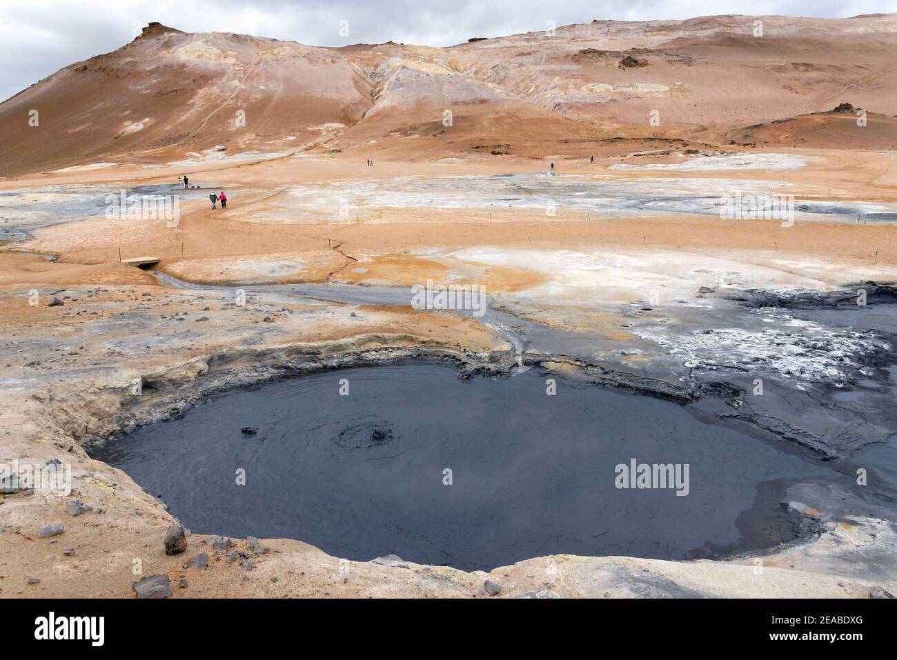 Namafjall, fumarole, solfataras, hot mud pots or mud bubbles in Northern Iceland, Hverir, Hverarond, Myvatn Region, Hveraroend Stock Photo