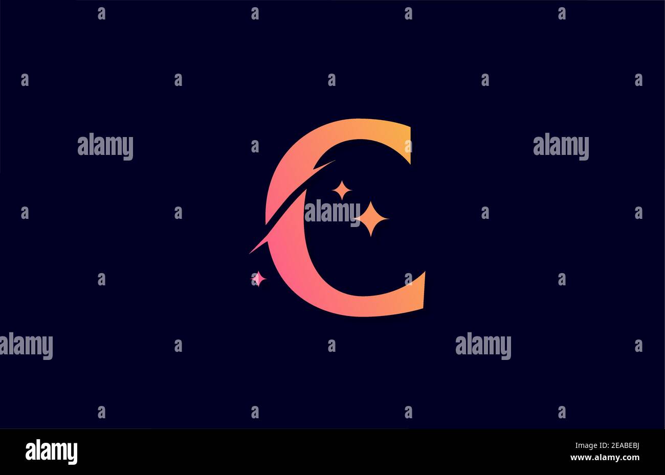 C pink yellow gradient alphabet letter logo for company with stars ...