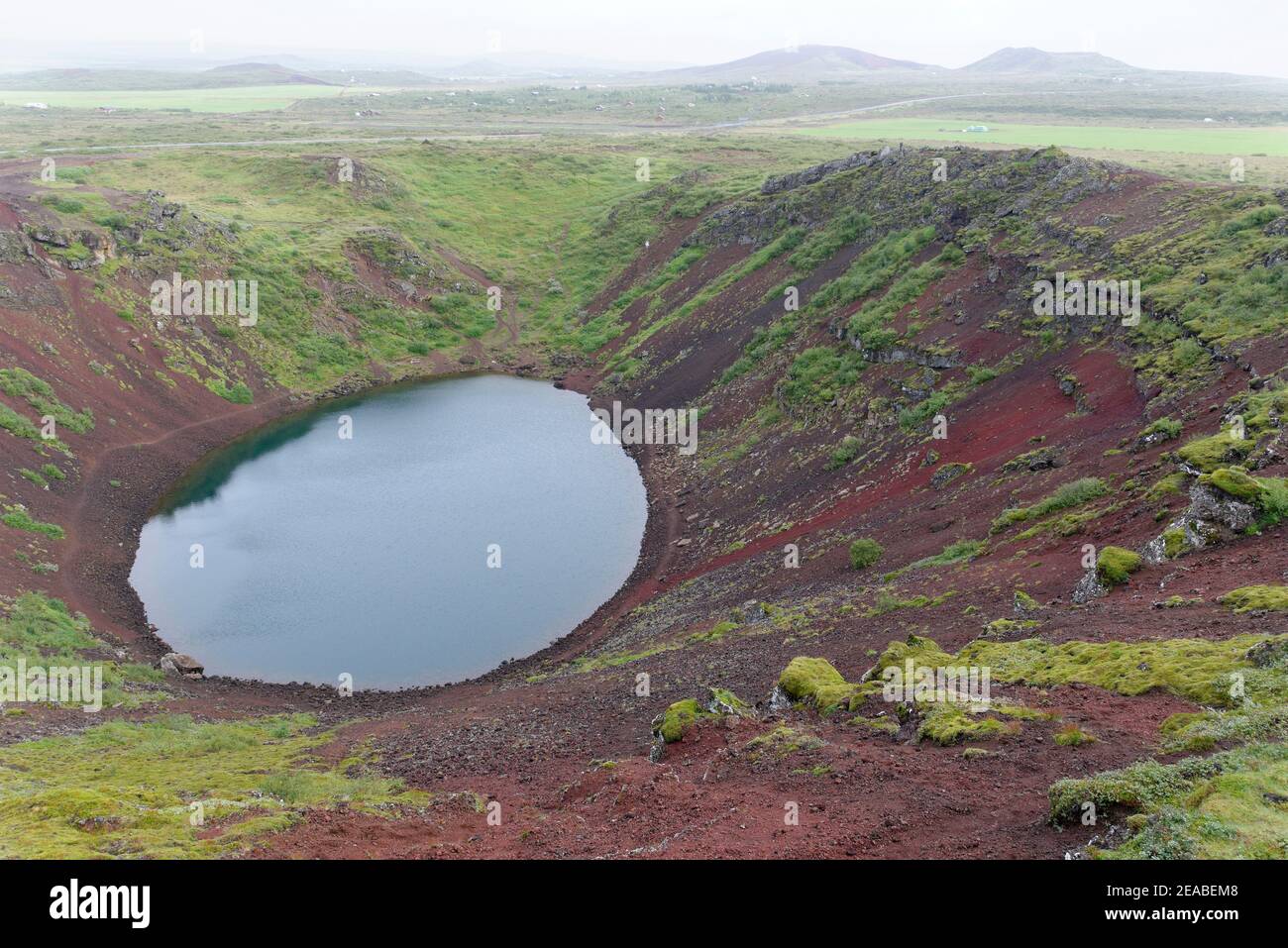 Kerid crater lake, part of the Golden Tour, Grimsnes volcanic field, Tjarnarholar, Reykjanes Langjokull area, Sudurland, Strait of Selfoss, Iceland Stock Photo