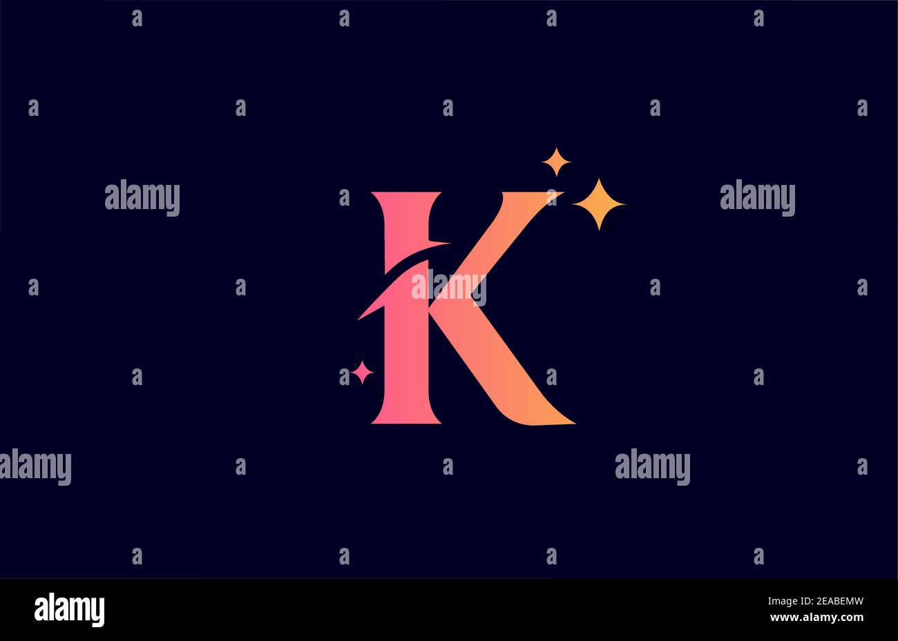 K pink yellow gradient alphabet letter logo for company with stars ...