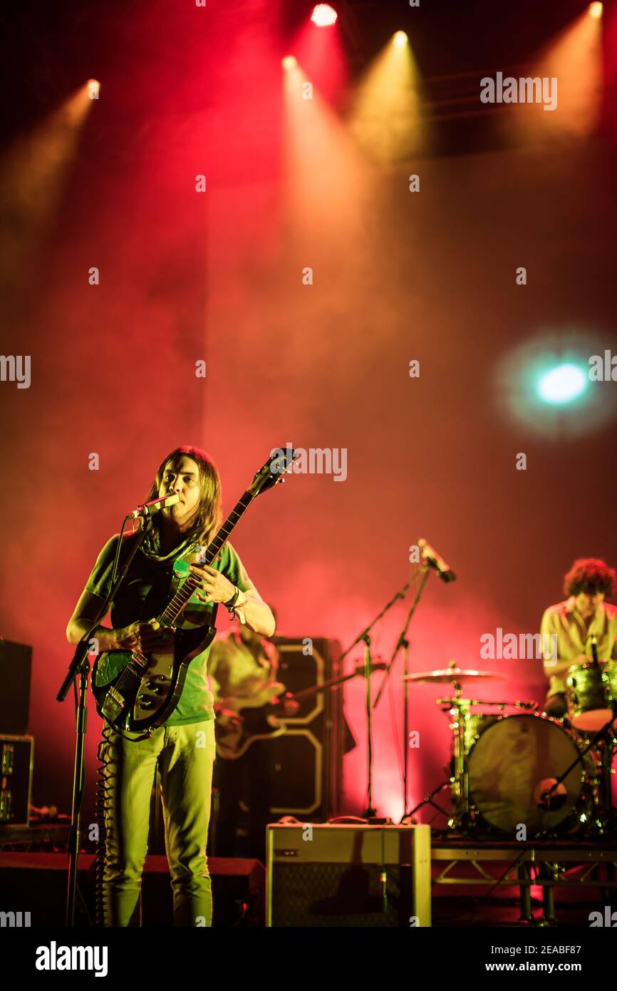 Kevin Parker of Australian psych band Tame Impala live on stage at the Hammersmith Apollo, London Stock Photo
