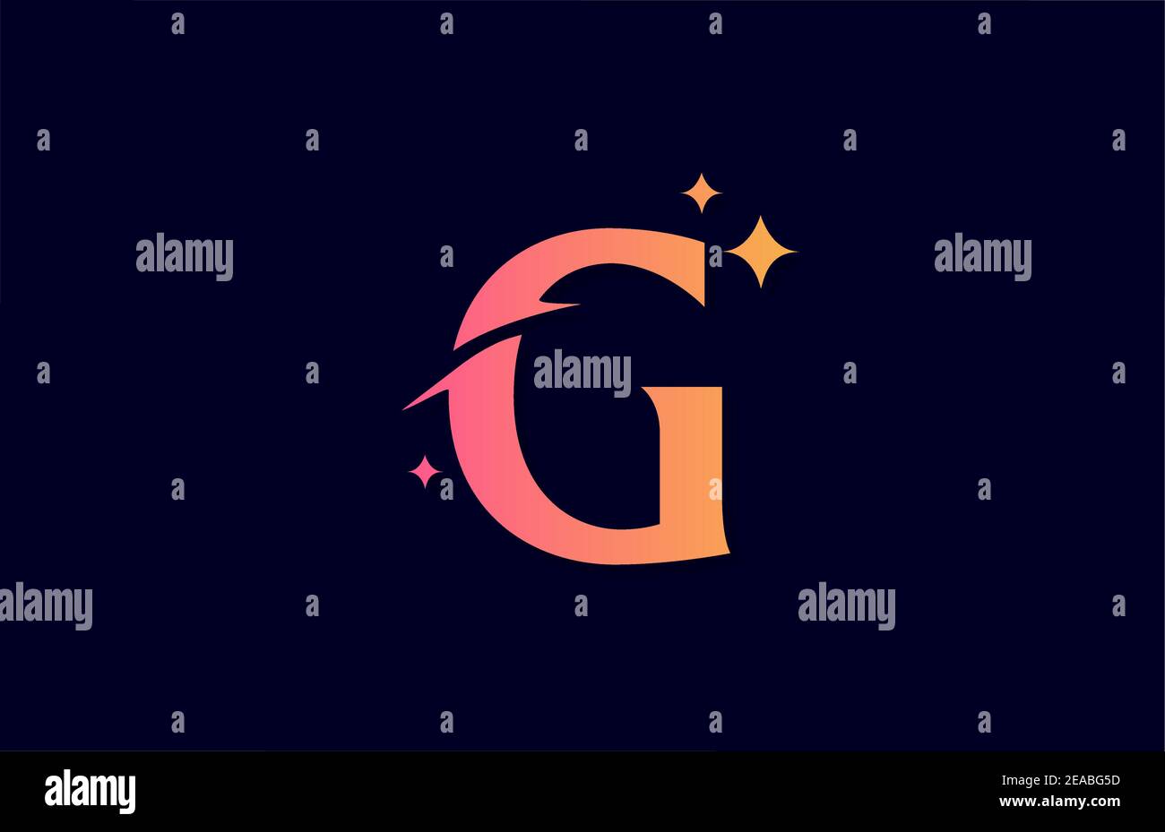G pink yellow gradient alphabet letter logo for company with stars ...