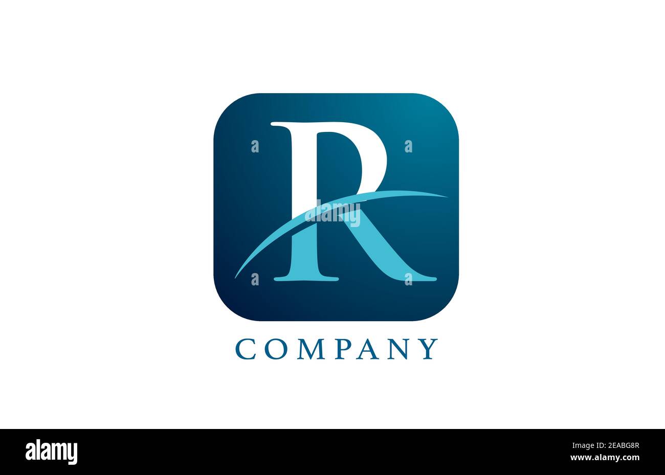 R blue alphabet letter logo for company and corporate. Rounded square