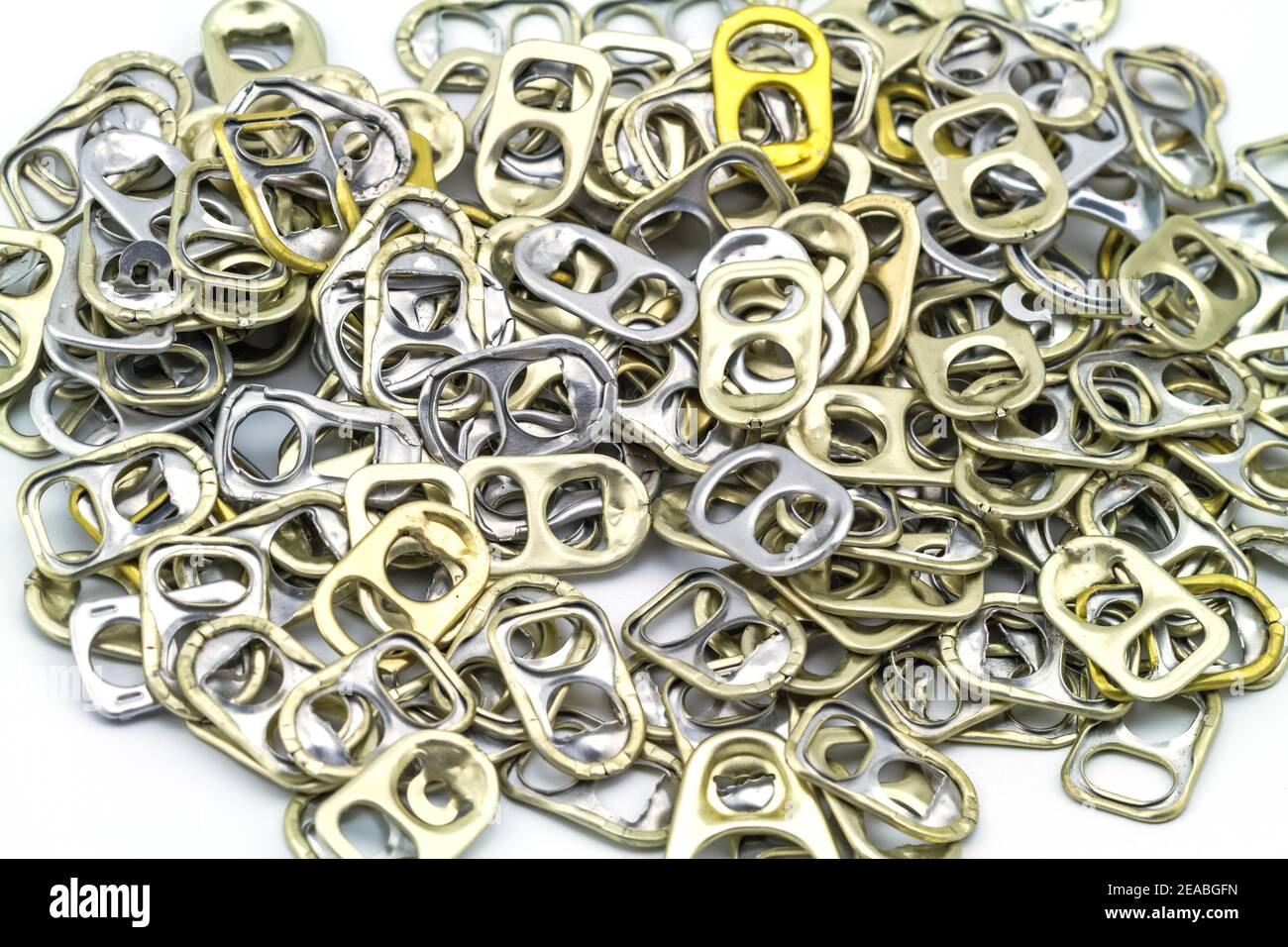 Ring pull aluminum of cans on white background Stock Photo Alamy