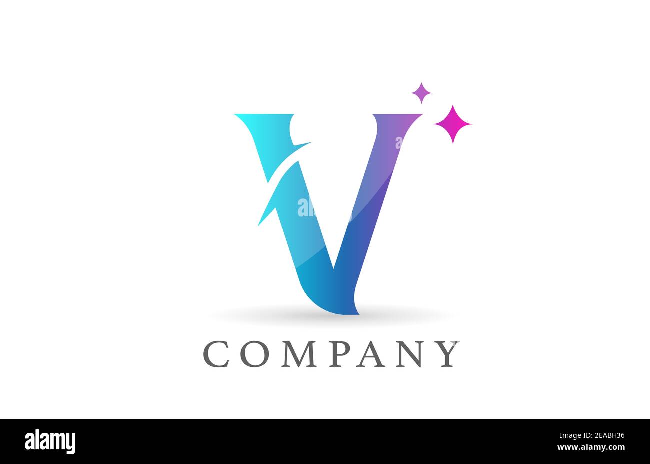 V blue pink gradient alphabet letter logo for business and company ...