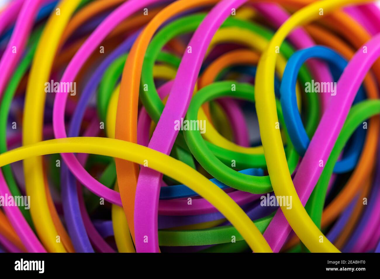 Rubber rings of different sizes and colors, detail Stock Photo