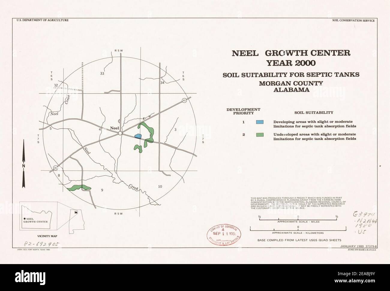 Neel Growth Center year 2000, soil suitability for septic tanks, Morgan County, Alabama Stock Photo