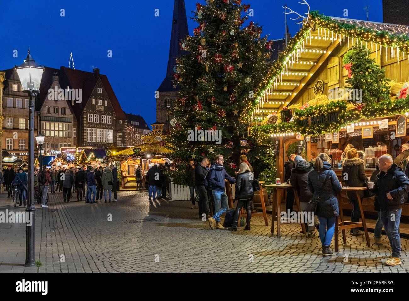 Christmas market on the market square, mulled wine stand, Bremen, Stock Photo