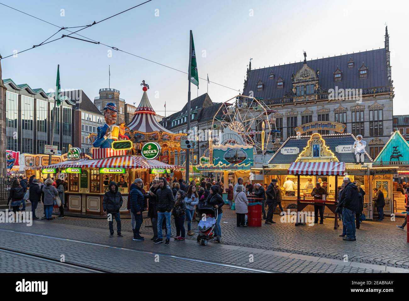 Small free market on the market square in the old town of Bremen, Bremen, Stock Photo