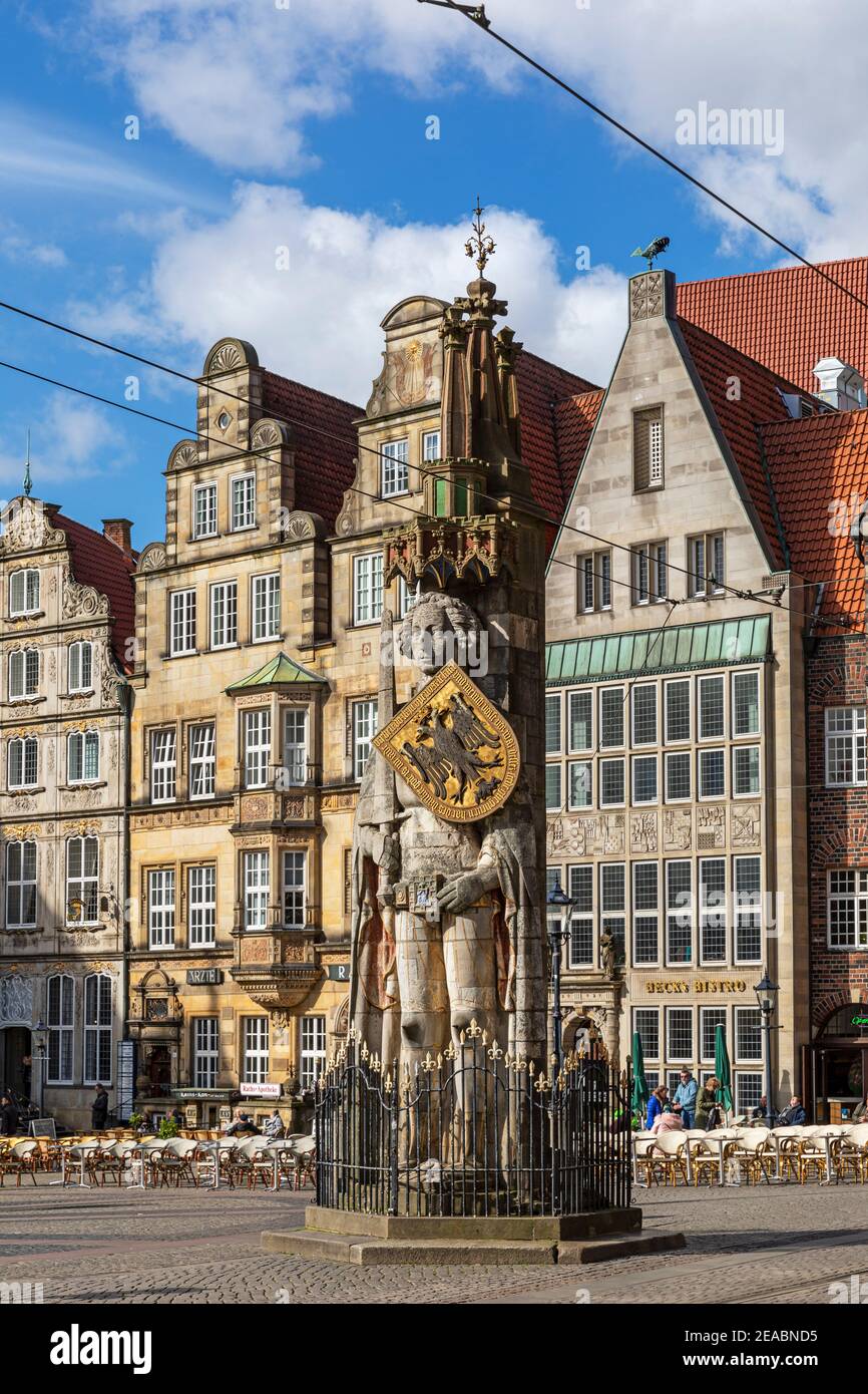 Bremer Roland, Roland statue on the market square, Bremen, Stock Photo