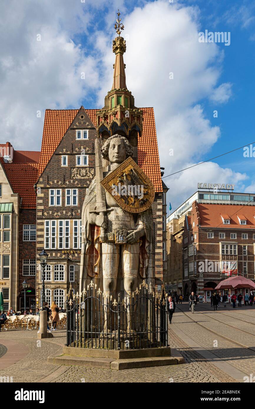 Bremer Roland, Roland statue on the market square, Bremen, Stock Photo