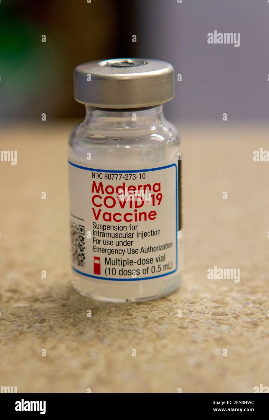 Persons 65 and older lineup for Covid-19 vaccinations. Pfizer and Moderna vaccines were issued FDA emergency use authorization (EUA) for the preventio Stock Photo