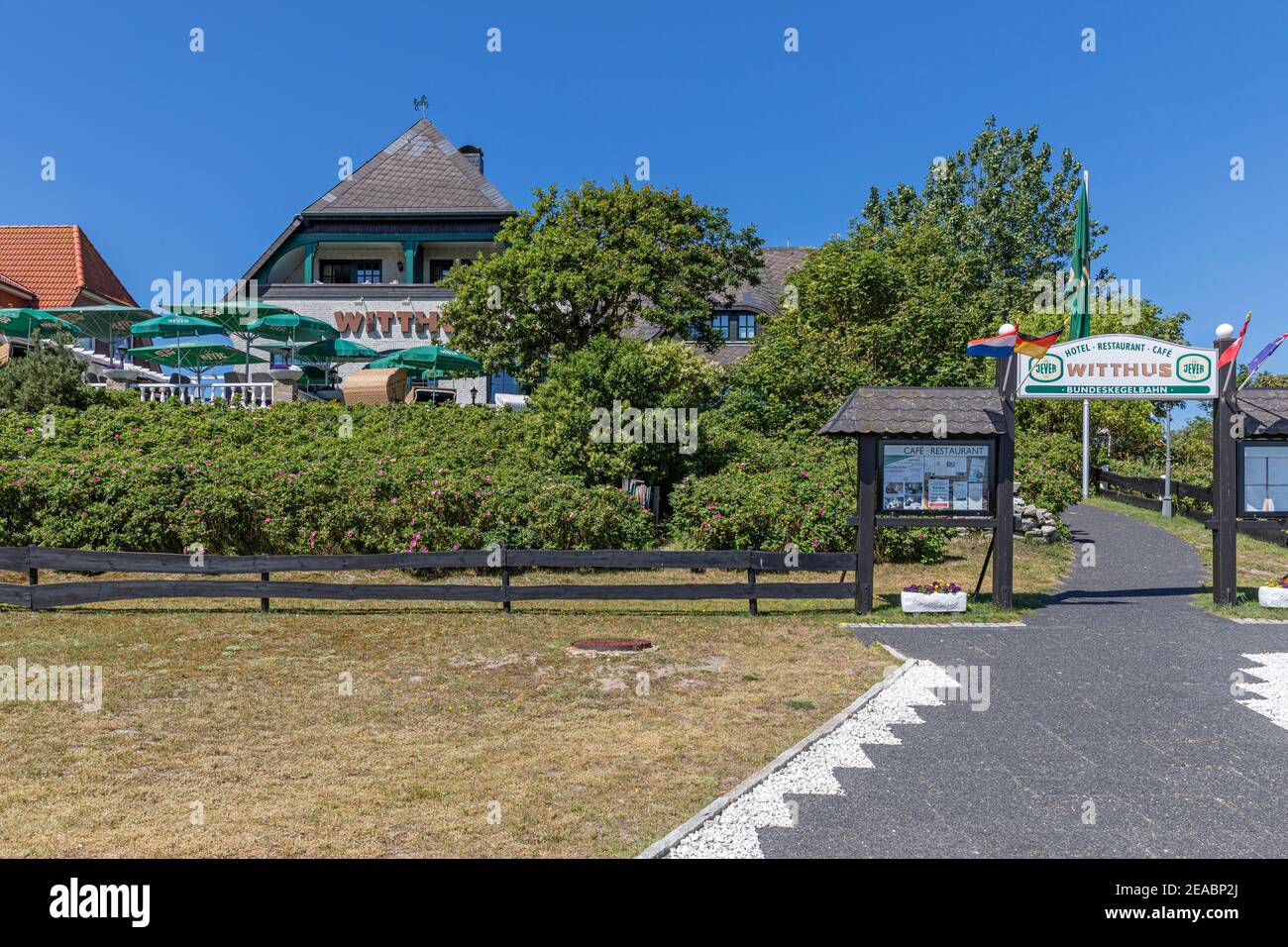 Hotel "Witthus", restaurant, Westdorf, East Frisian island Baltrum, Lower Saxony, Stock Photo