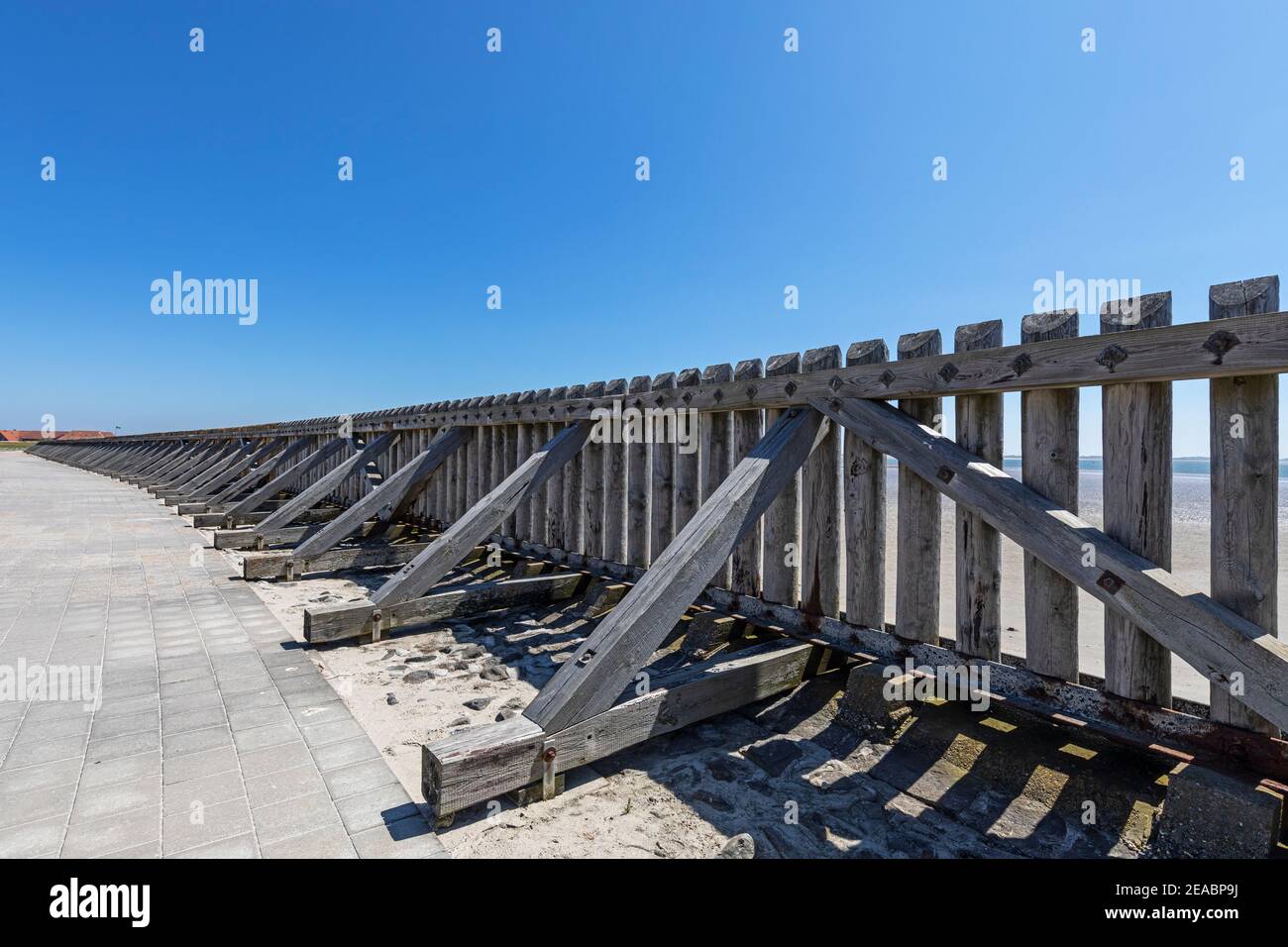 Historic pile protection works on the East Frisian island of Baltrum, Lower Saxony, Stock Photo