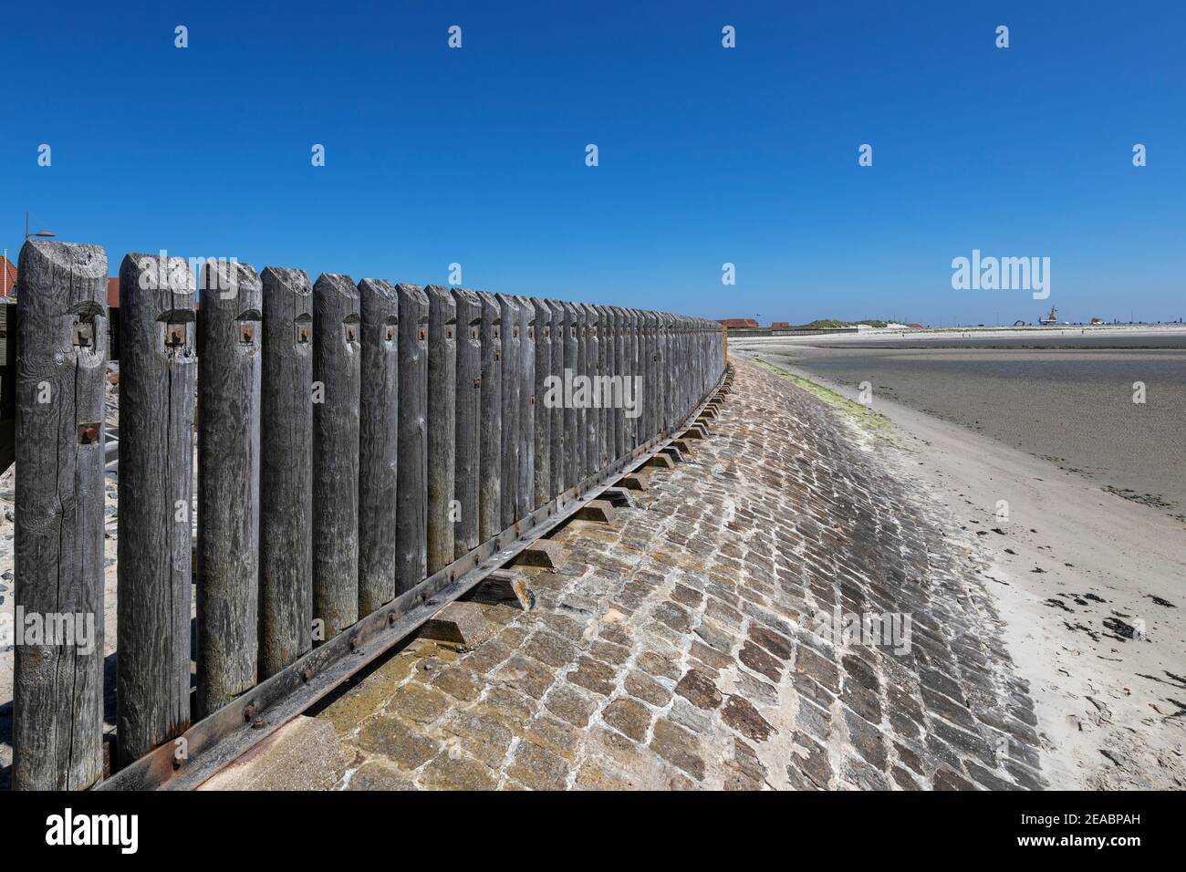 Historic pile protection works on the East Frisian island of Baltrum, Lower Saxony, Stock Photo