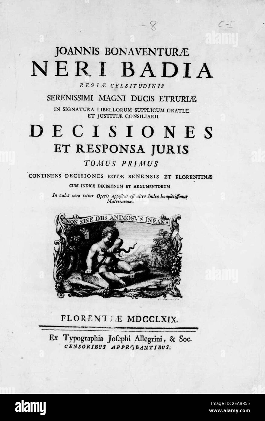 Neri Badia, Giovanni Bonaventura – Decisiones et responsa iuris, 1769 – BEIC 14373278. Stock Photo